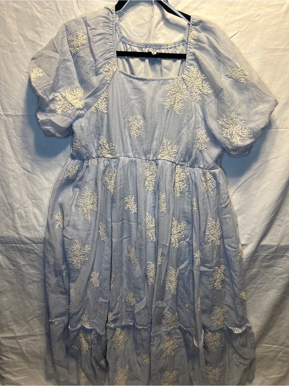 Polagram Light Blue Embroidered Puff Sleeve XL NWOT